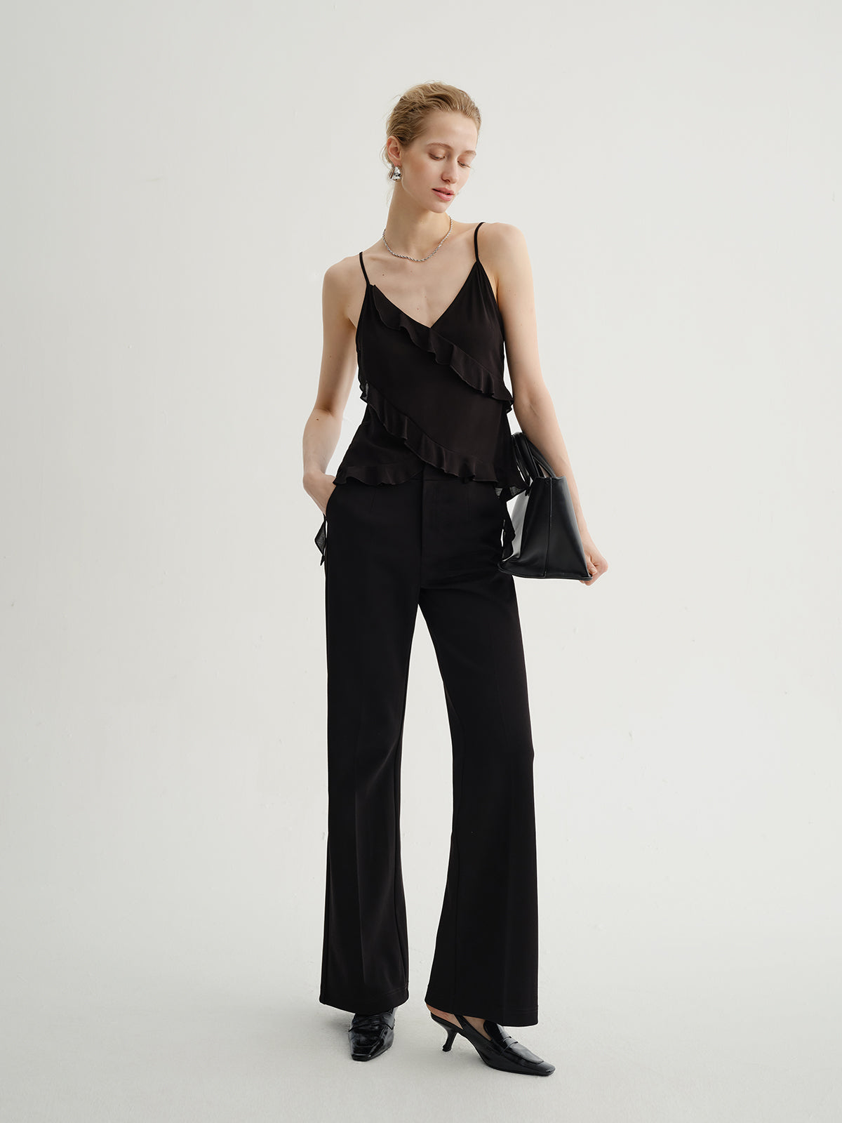 Twill Ruffled V-Neck Cami