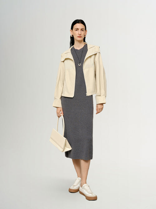 Load image 1 in gallery view. Zip Down Cotton Hooded Jacket