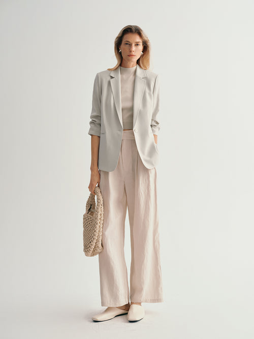 Load image 1 in gallery view. Ruched-Sleeve Blazer