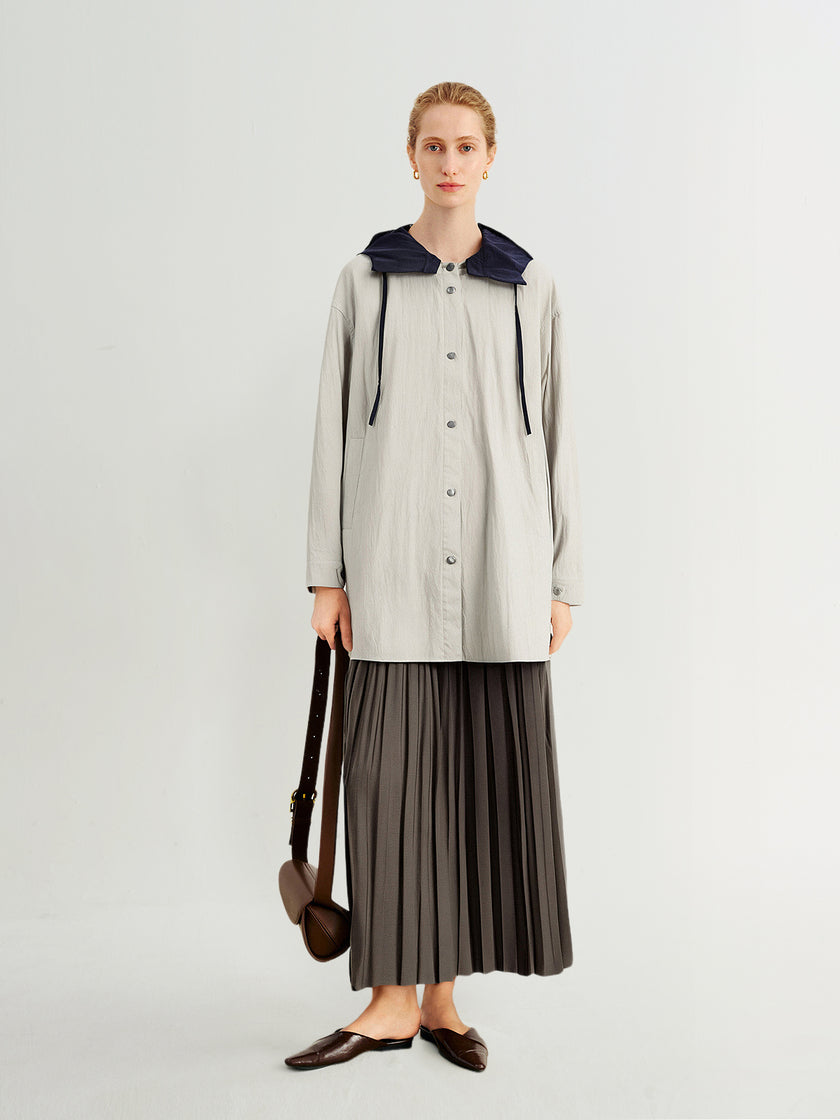 Hooded Drop-Shoulder Mid-Length Jacket