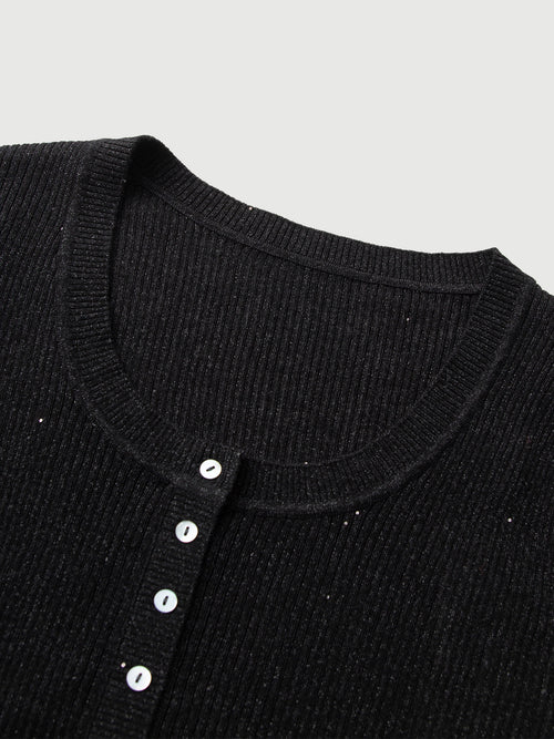 Load image 1 in gallery view. Crewneck Short-Sleeve Wool Top