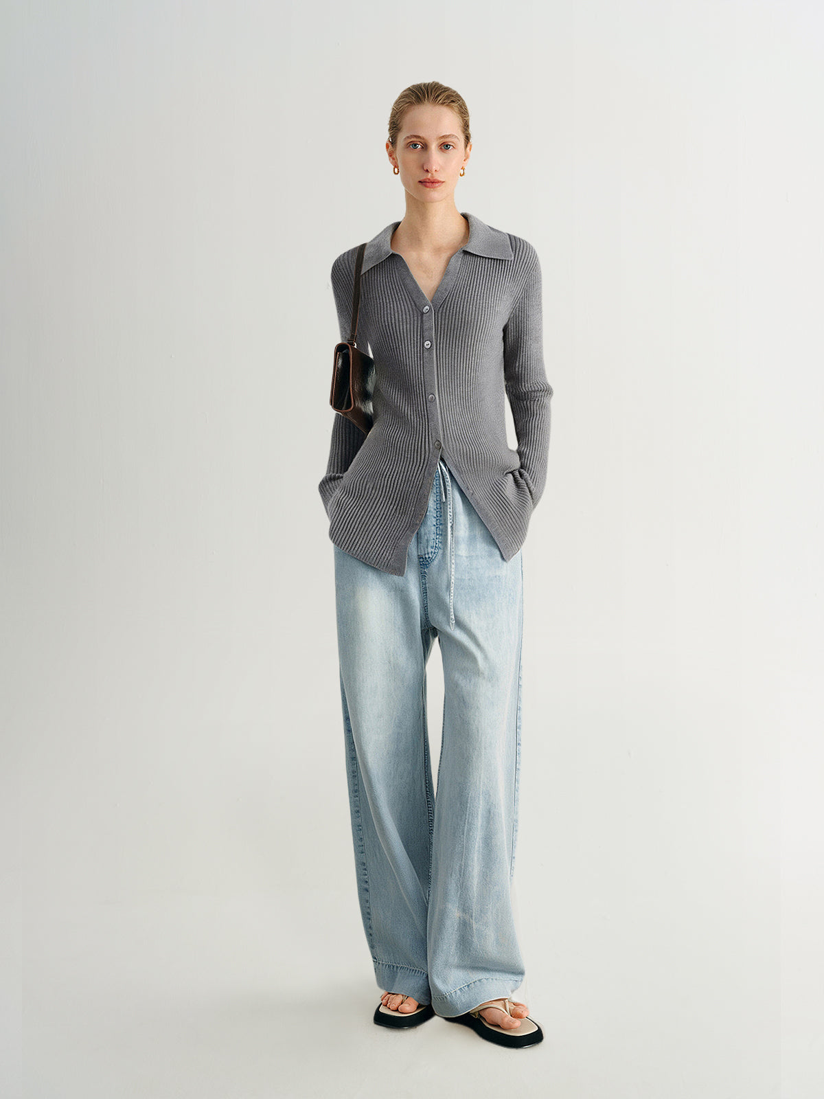 Wide-Leg Lyocell Denim Drawstring  Pants