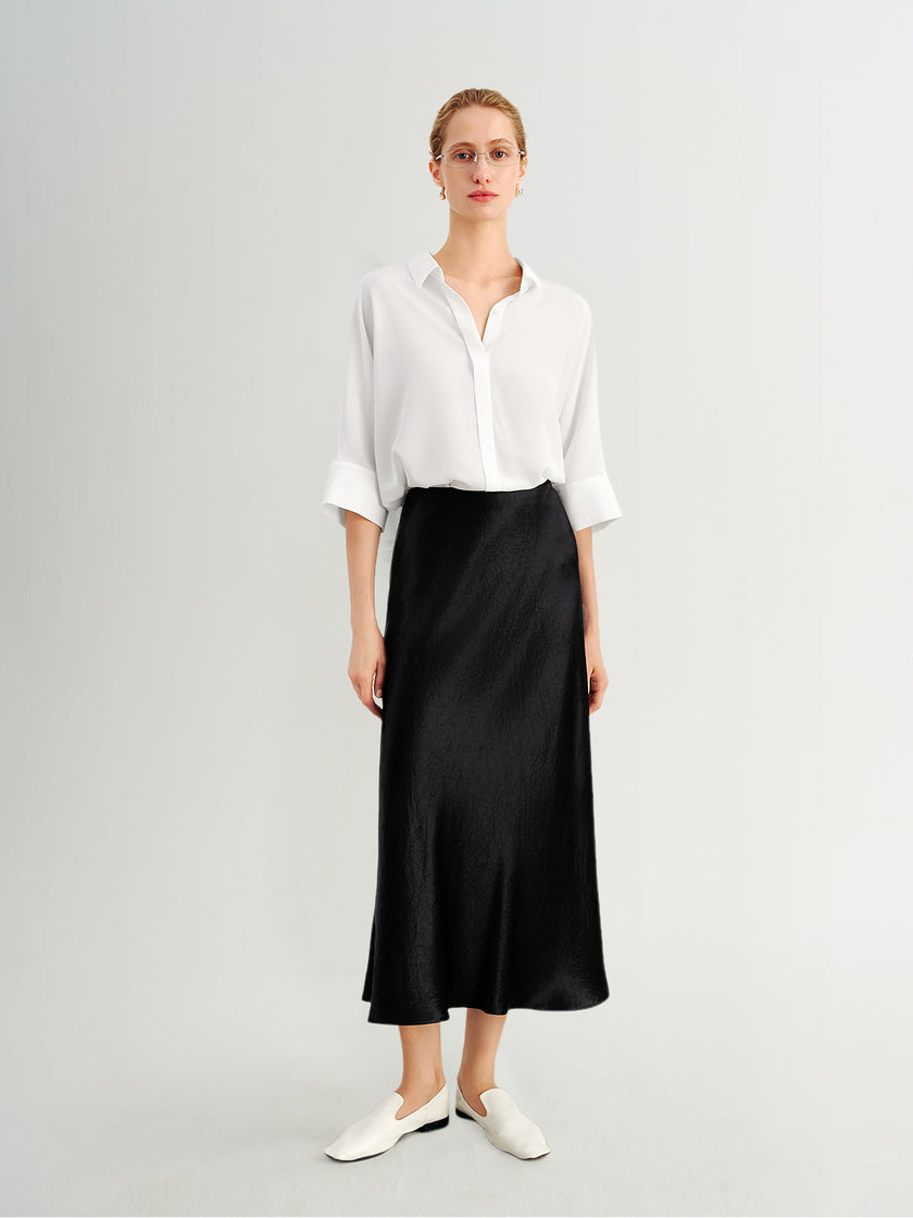 Pure Silk Short-Sleeve V-Neck Blouse