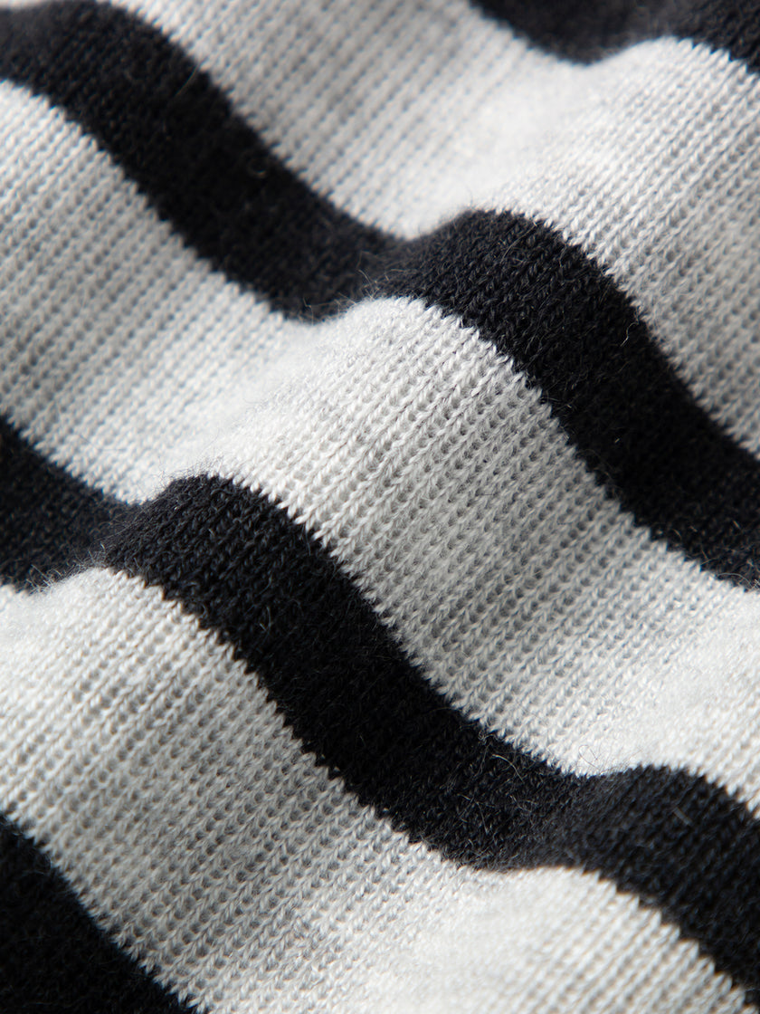 Wool-Blend Striped Hooded Zip Knit Cardigan