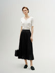 Women's Black Pleated Lightweight Long Waist Skirt 5F5241332