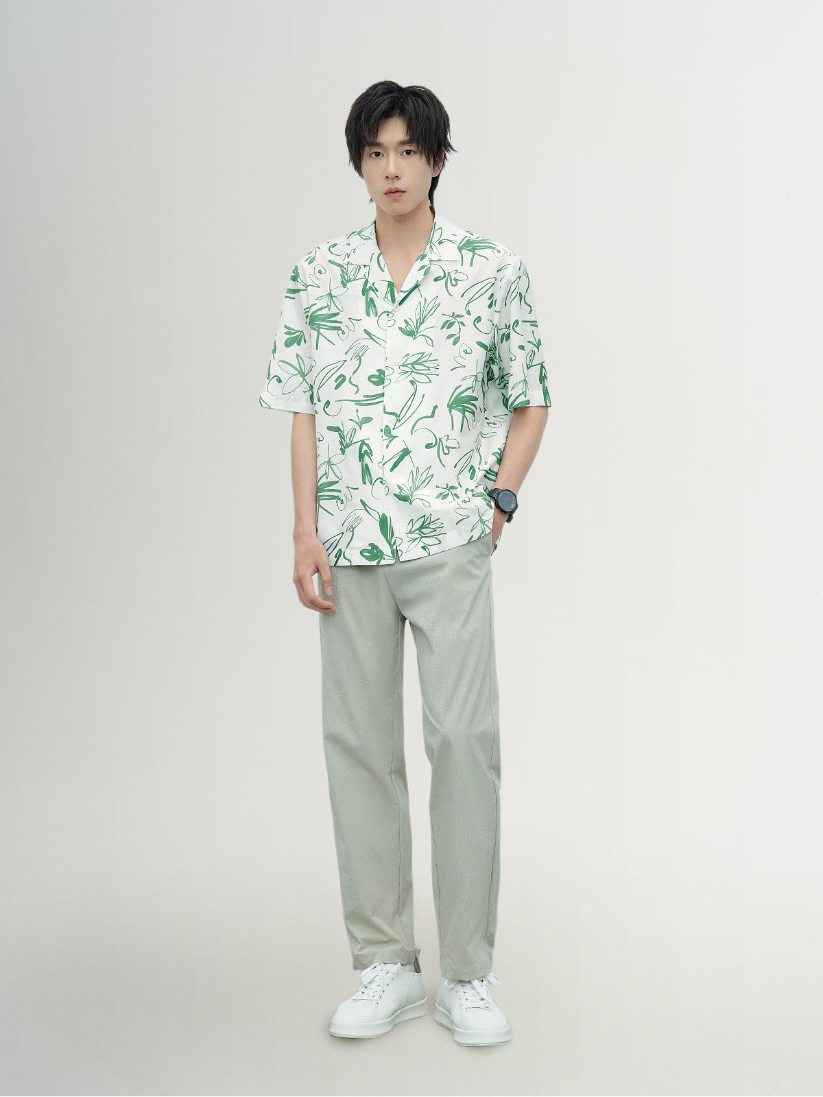 Cotton-Silk Printed V-Neck Shirt