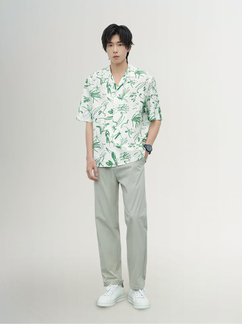 Load image 1 in gallery view. Cotton-Silk Printed V-Neck Shirt