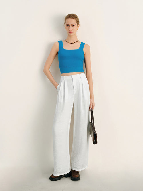 Load image 1 in gallery view. Sky Blue Square-Neck Sleeveless Tank