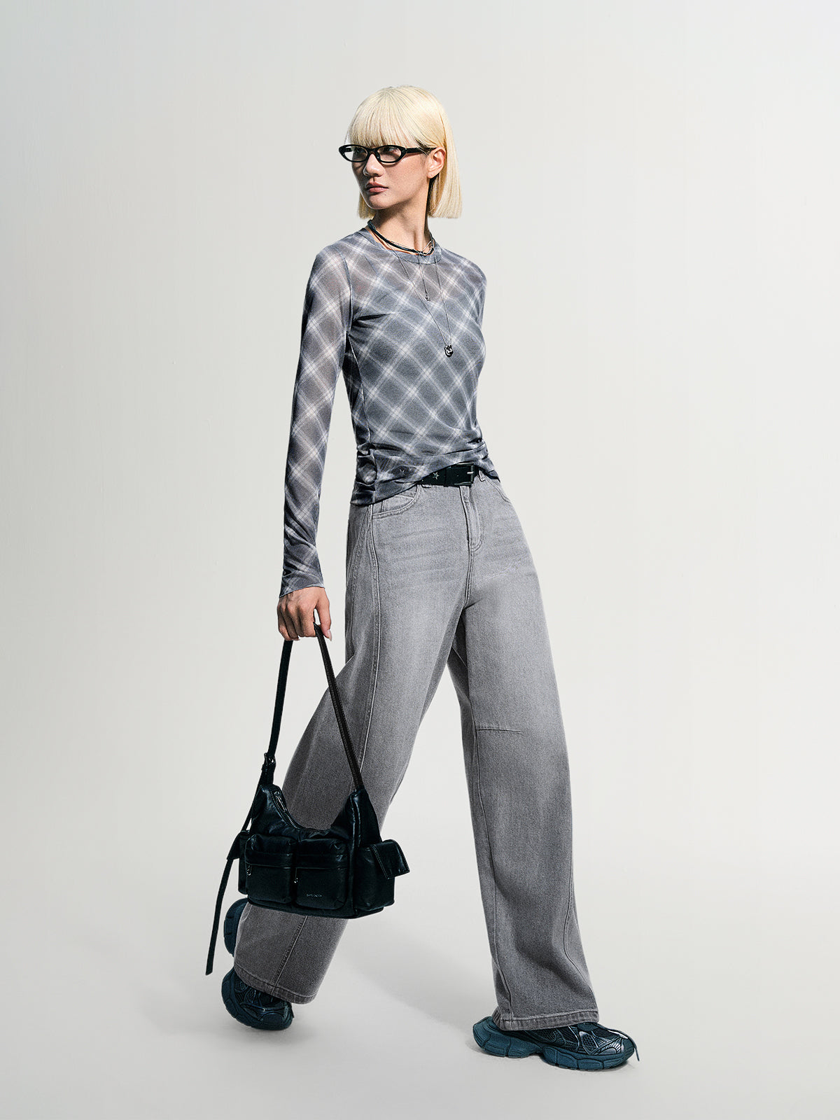 Checked Long-Sleeve Top