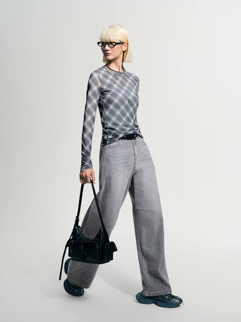 Checked Long-Sleeve Top