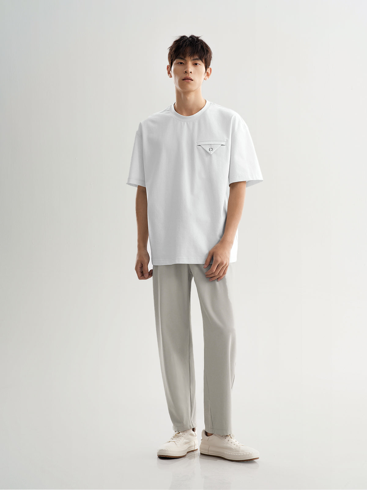 White Cotton-Blend Oversized Tee with Chest Detail