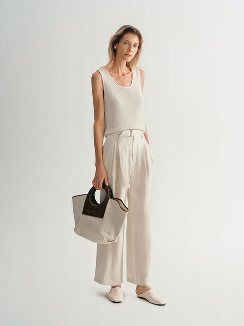 Load image 1 in gallery view. Wide Leg Lyocell Flax Belted Pants