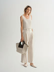Wide Leg Lyocell Flax Belted Pants
