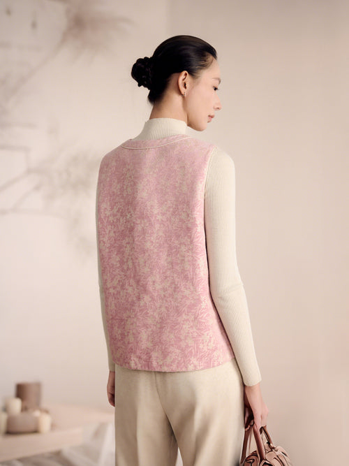 Load image 1 in gallery view. Round Neck Jacquard Vest with Jade Buttons