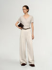 Beige Lyocell Front-Pleat Trousers Pants