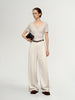 Beige Lyocell Front-Pleat Trousers Pants