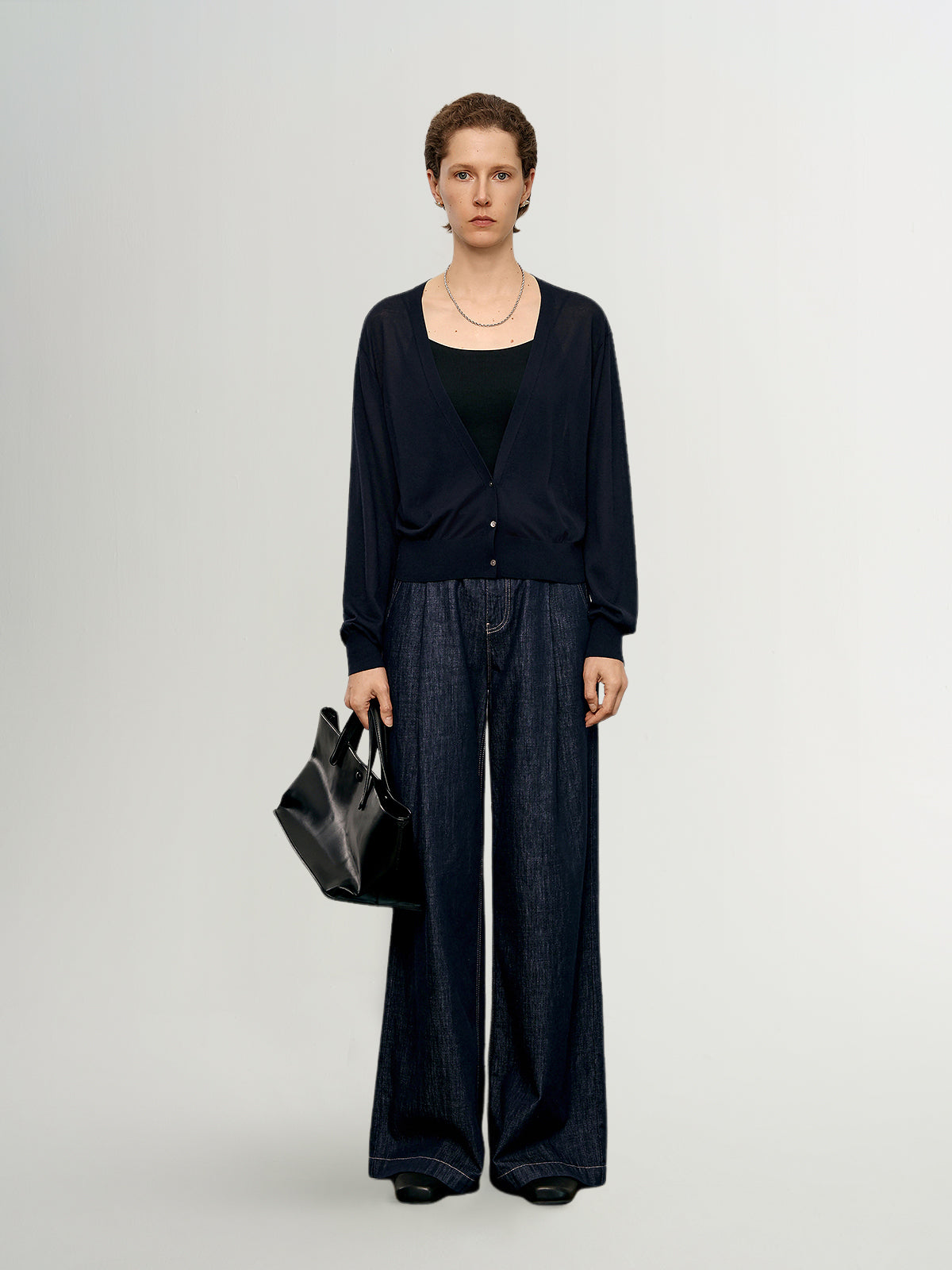 Deep V-Neck Lightweight Acetate-Blend Cardigan