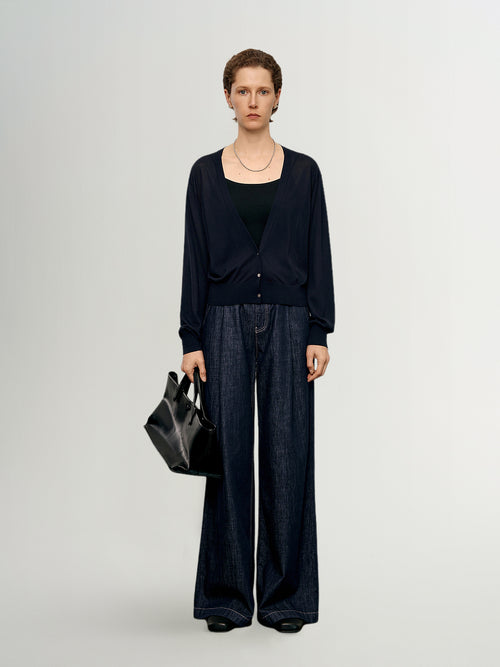 Load image 1 in gallery view. Deep V-Neck Lightweight Acetate-Blend Cardigan