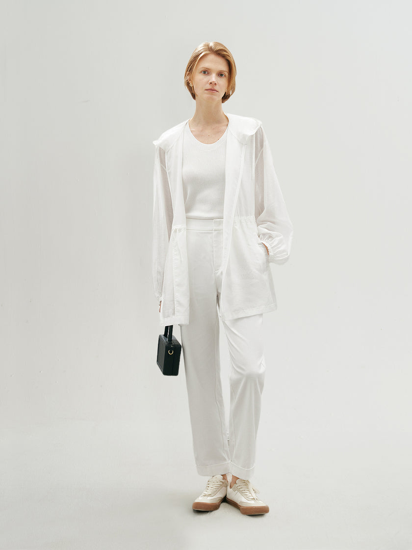 Lyocell-Linen Hooded Mid-Length Jacket