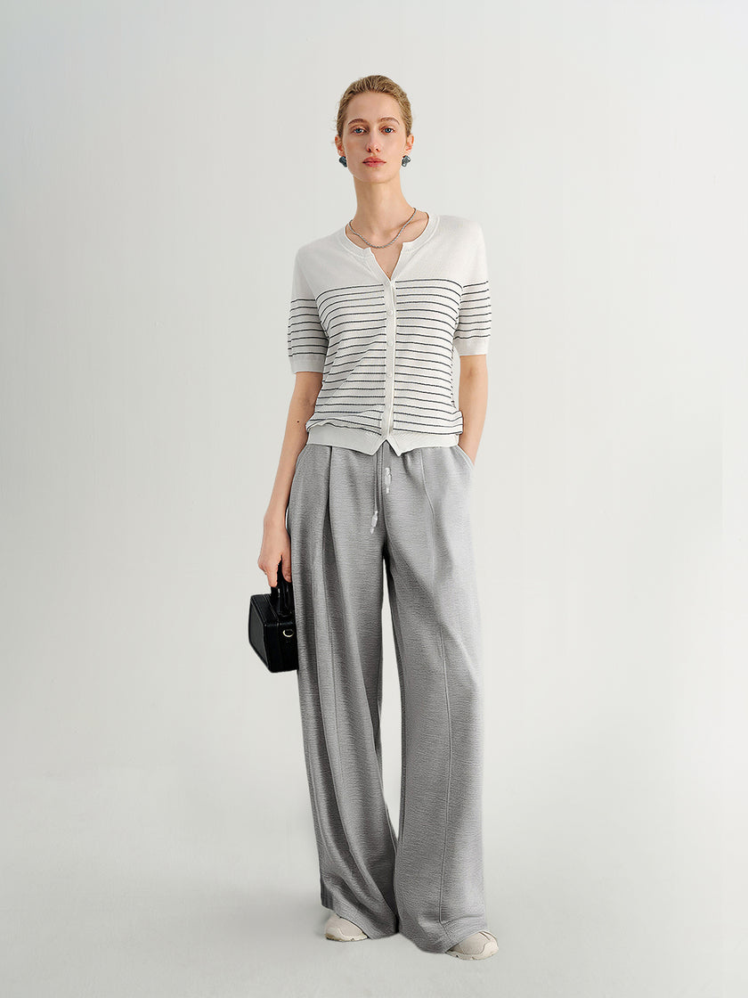 Grey Relaxed Straight-Leg Drawstring Pants