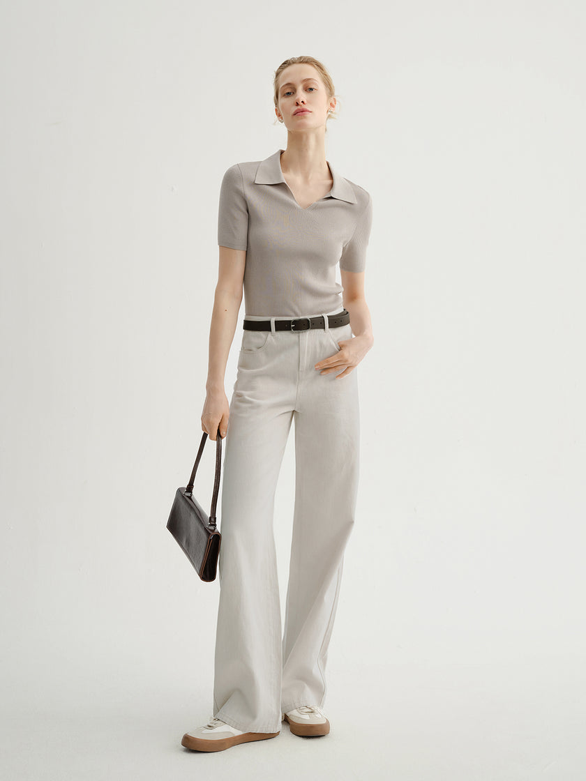 Beige Cotton-Blend Straight Jeans