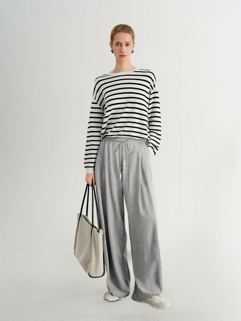 Grey Relaxed Straight-Leg Drawstring Pants
