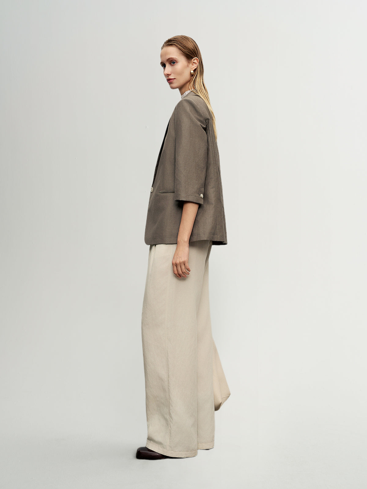 3/4 Sleeve Linen-Wool Blazer