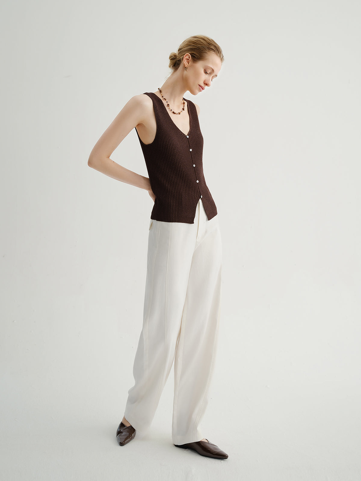 Linen-Blend Slight Barrel Pants