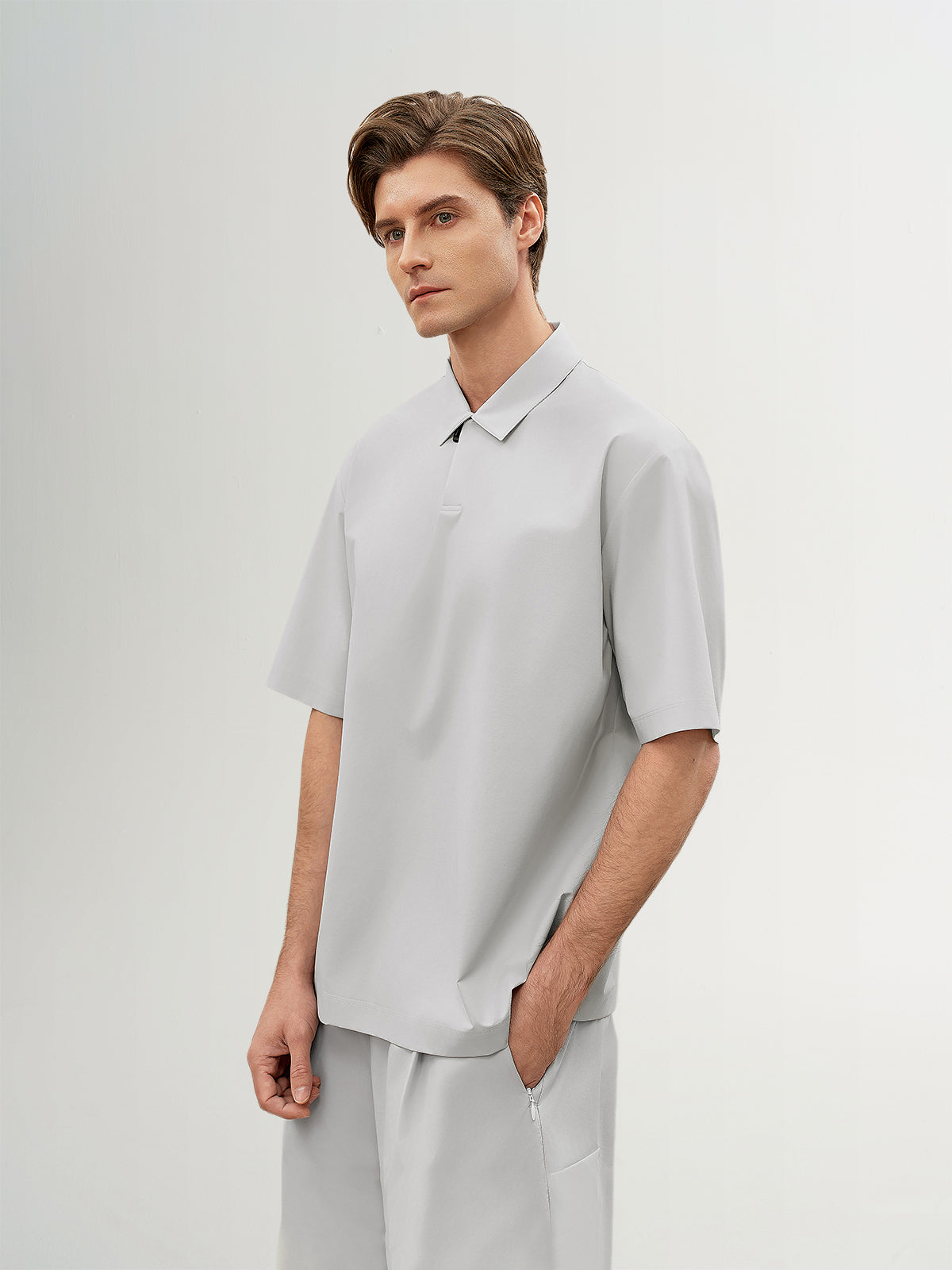 Light Gray Structured Short-Sleeve Polo