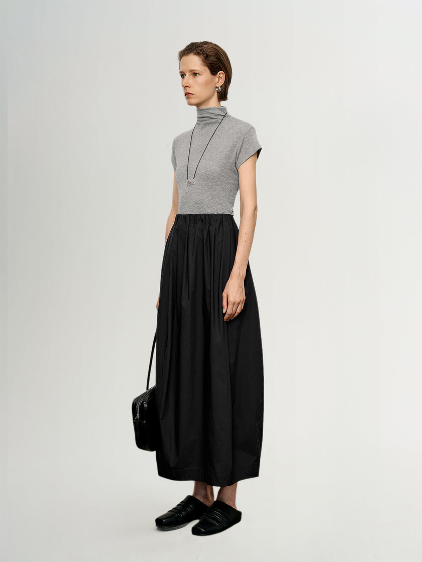 High-Waist Black Cotton Skirt