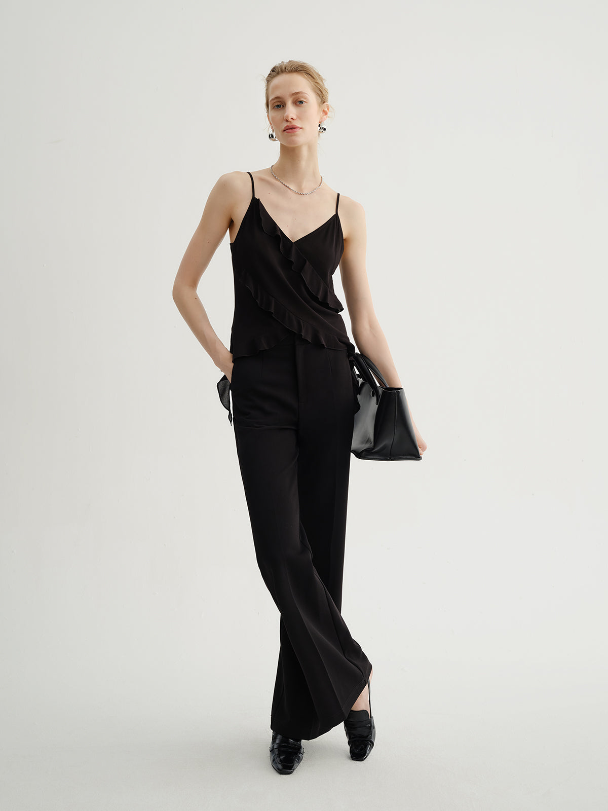 Twill Ruffled V-Neck Cami