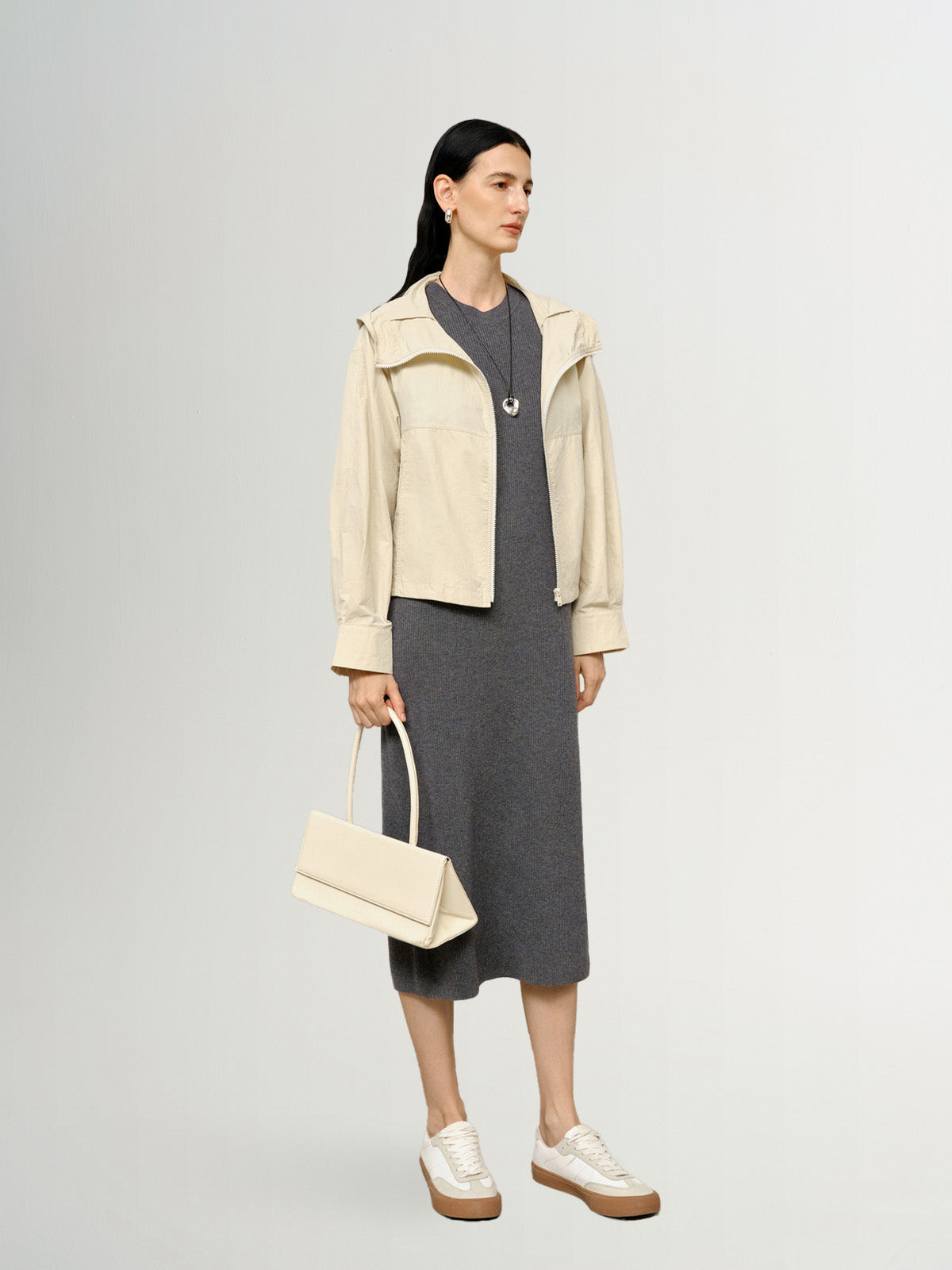 Zip Down Cotton Hooded Jacket