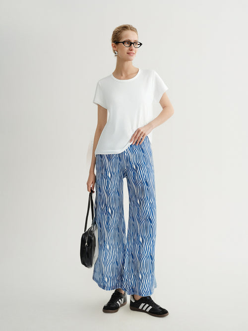 Load image 1 in gallery view. Wave Pattern Cotton Trousers