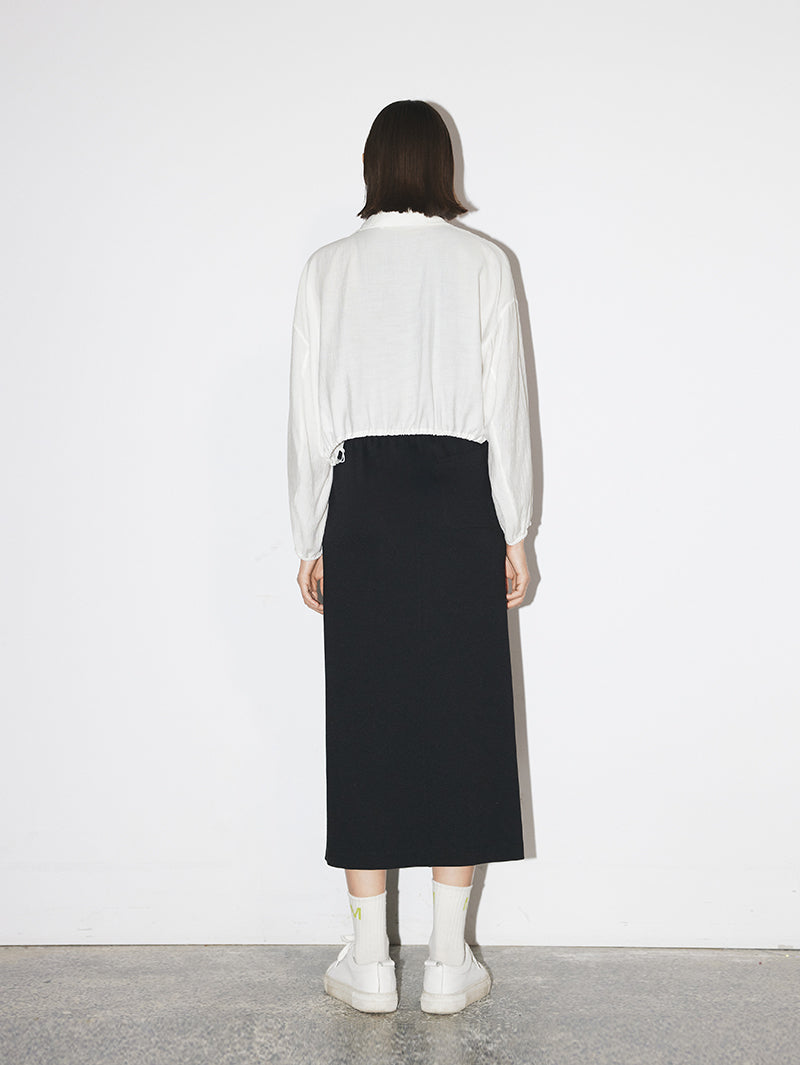 Drawstrings Straight-Cut Midi Skirt