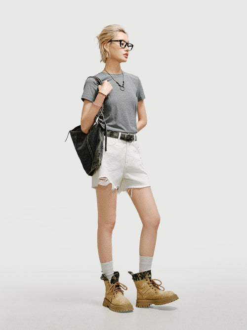 Load image 1 in gallery view. Fine-Stripe Fitted Short-Sleeve Tee