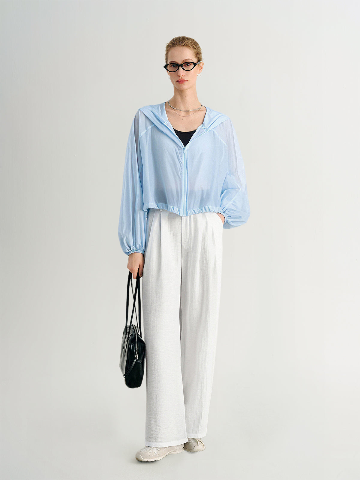 Light Blue Silk Hooded Jacket