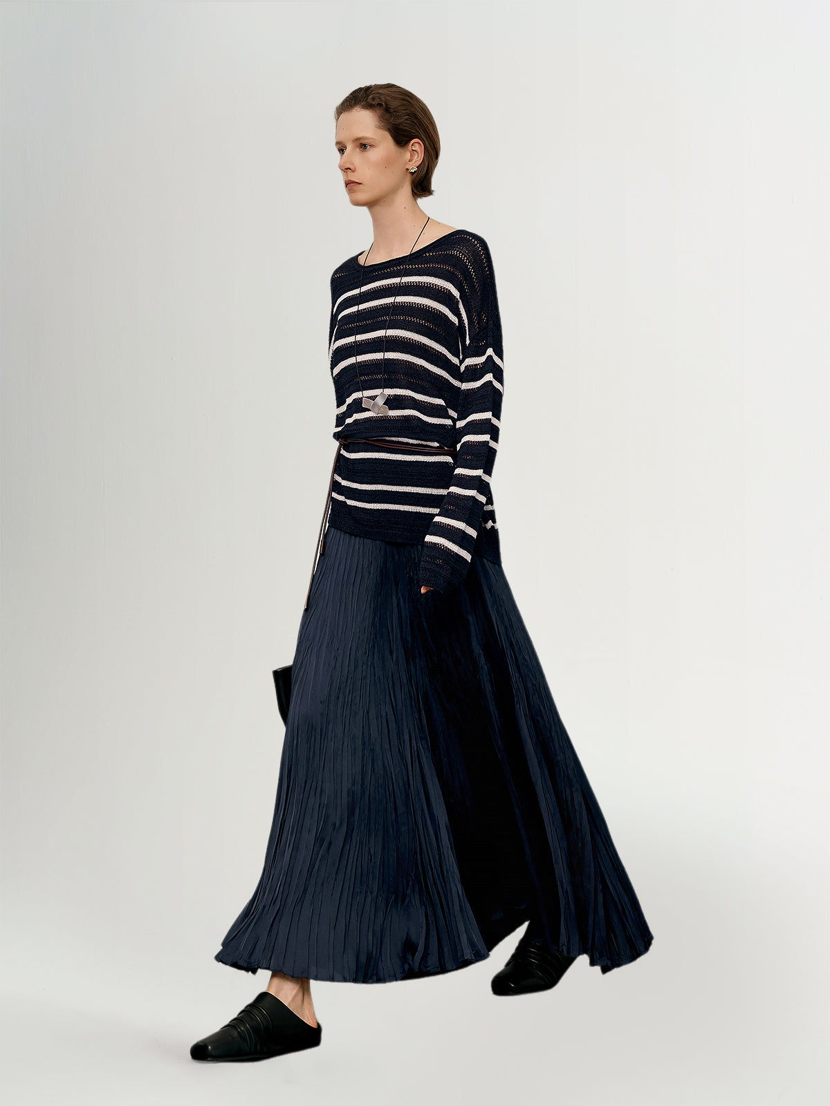 Deep Blue Crinkled Maxi Skirt