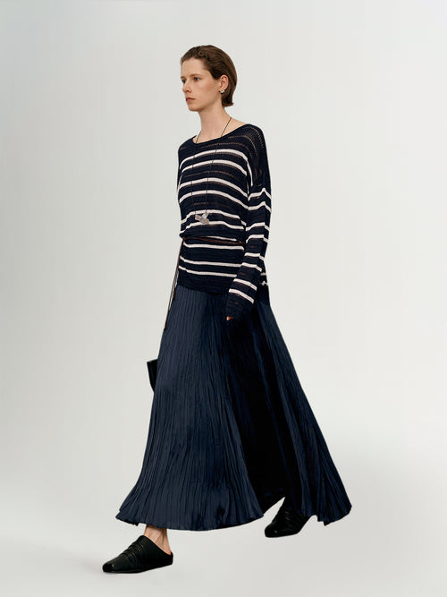 Load image 1 in gallery view. Deep Blue Crinkled Maxi Skirt