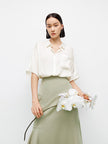 Collared V-Neck Silk Shirt
