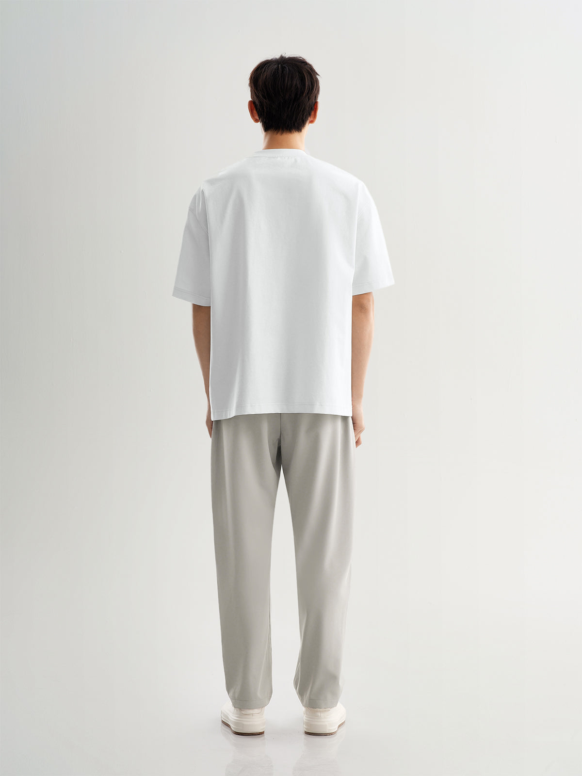 White Cotton-Blend Oversized Tee with Chest Detail