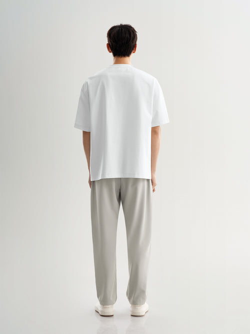 Load image 1 in gallery view. White Cotton-Blend Oversized Tee with Chest Detail