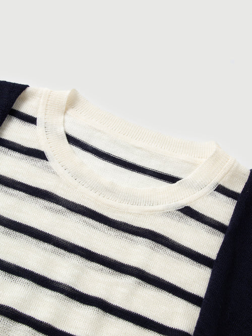 Load image 1 in gallery view. Striped Short-Sleeve Casual Knit Top