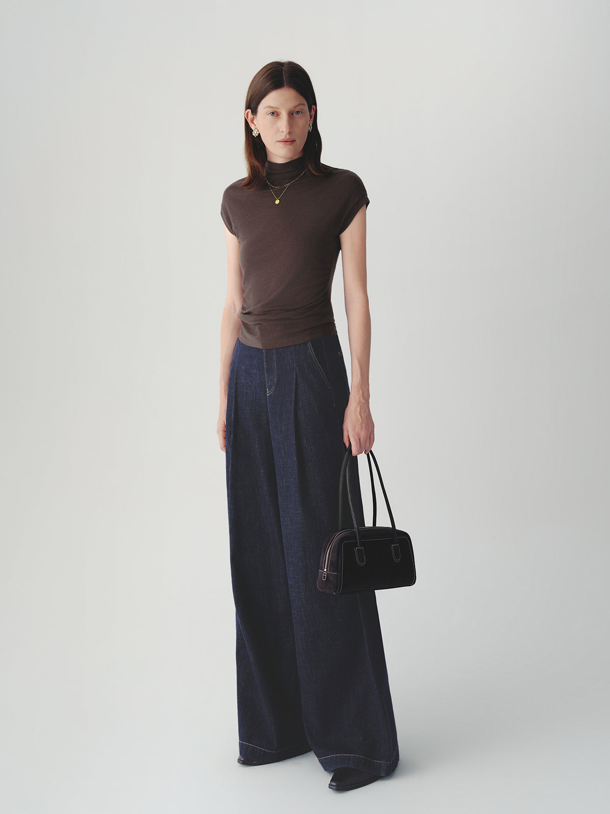 Mock-Neck Cap-Sleeve Top with Drawstring