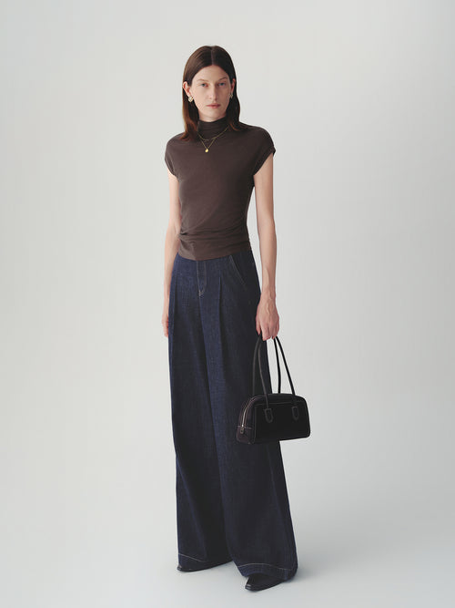 Load image 1 in gallery view. Mock-Neck Cap-Sleeve Top with Drawstring