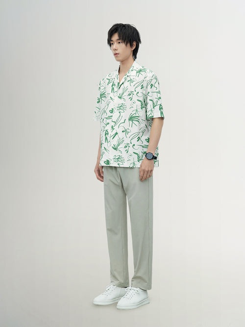 Load image 1 in gallery view. Cotton-Silk Printed V-Neck Shirt