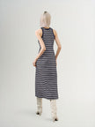 Women's Navy Blue Stripe Sleeveless Dress 4F4190811