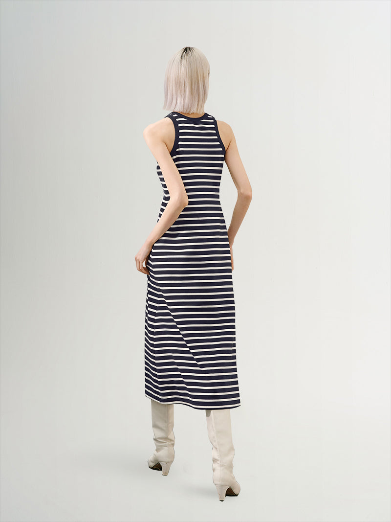 Women's Navy Blue Stripe Sleeveless Dress 4F4190811