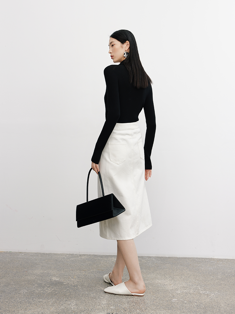 Front Slit Jeans Skirt