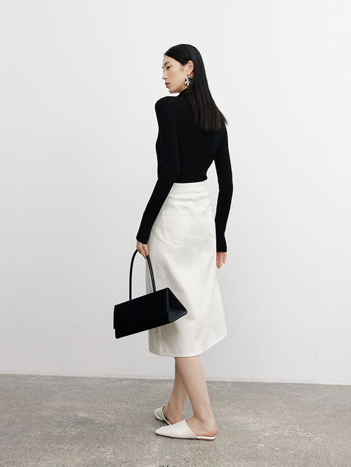 Load image 1 in gallery view. Front Slit Jeans Skirt