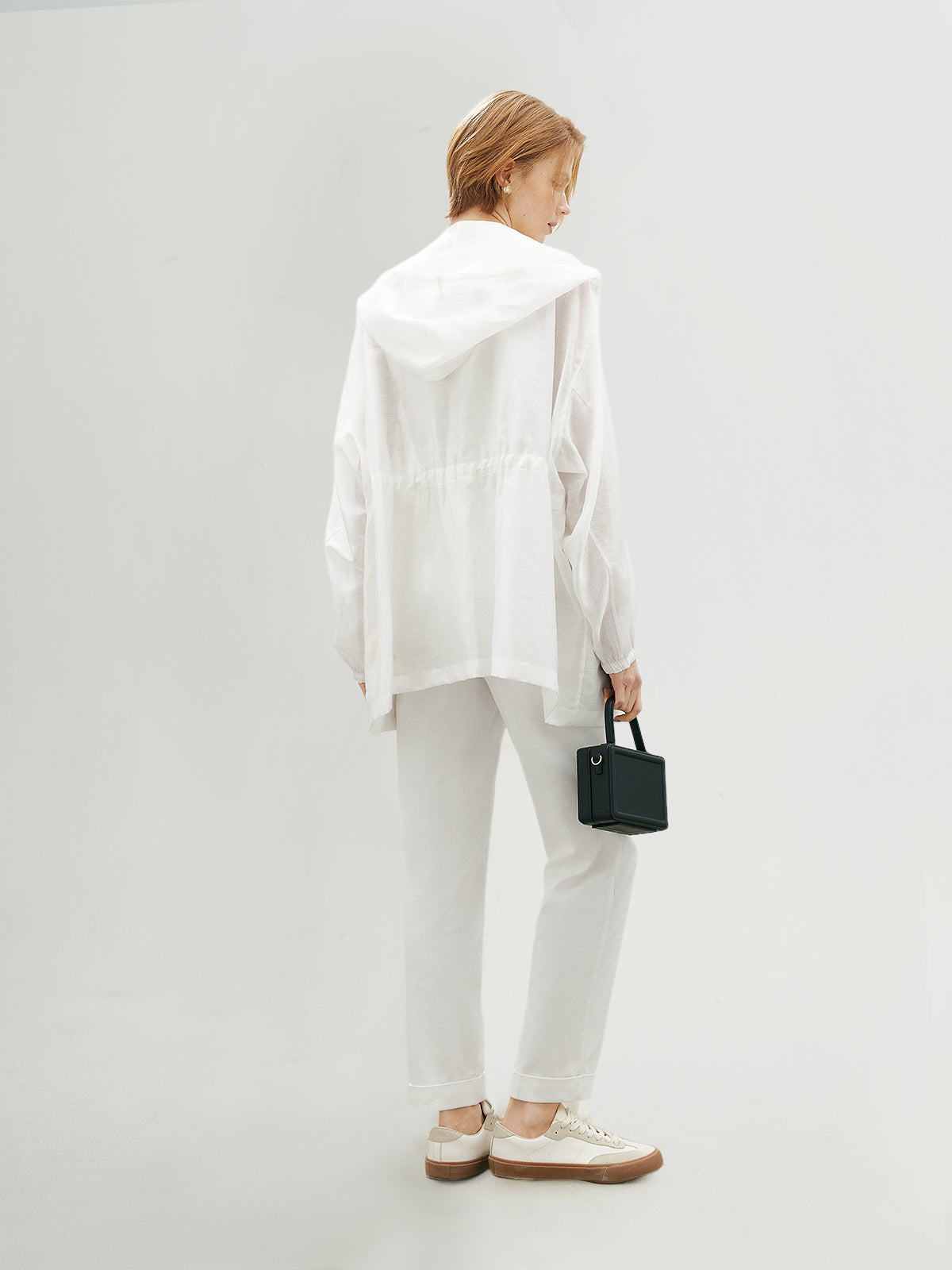 Lyocell-Linen Hooded Mid-Length Jacket